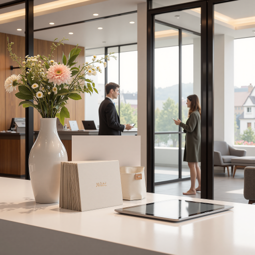 金融公司营业厅，现代化装修，客户经理正在为客户服务